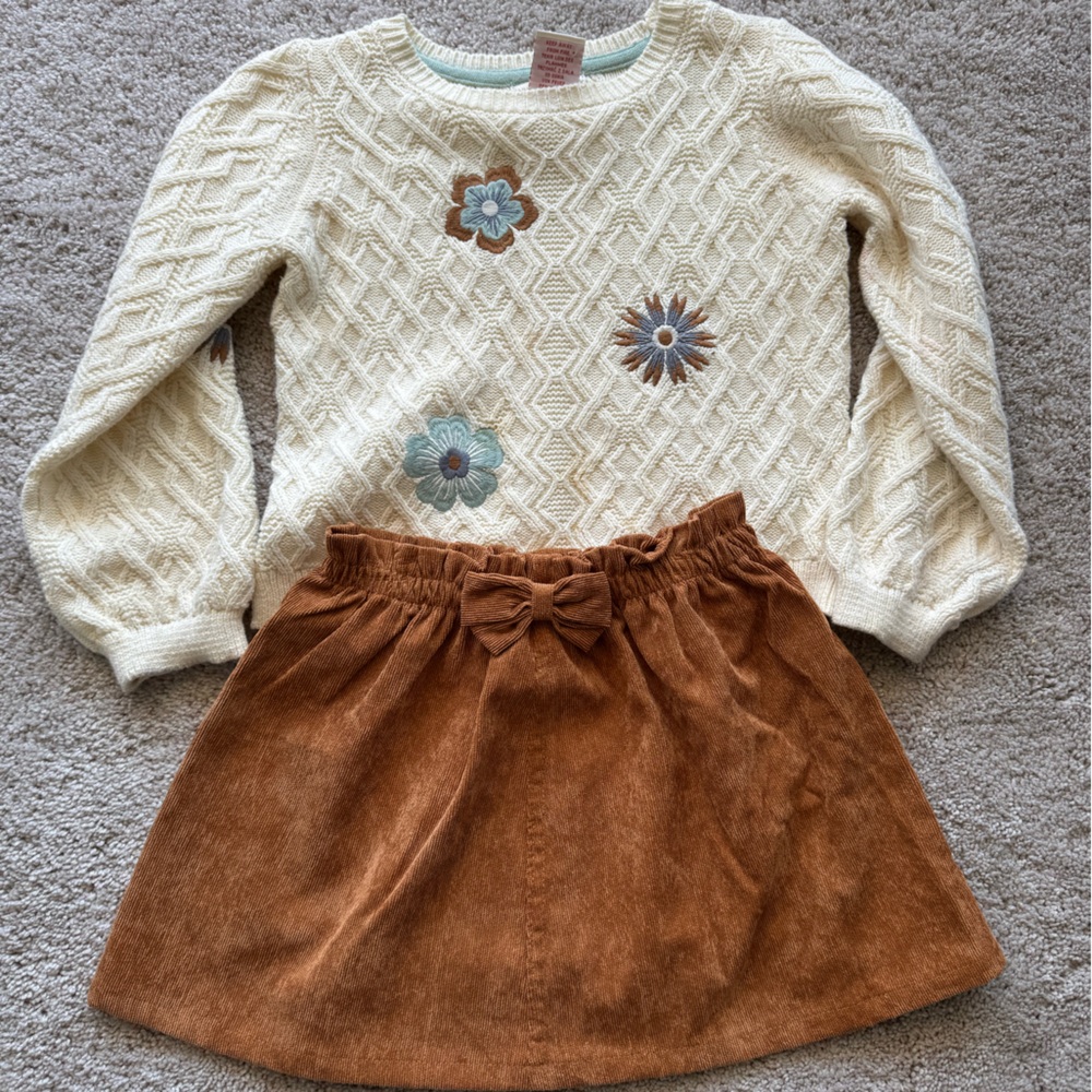 Cream Sweater with Brown Skirt Set